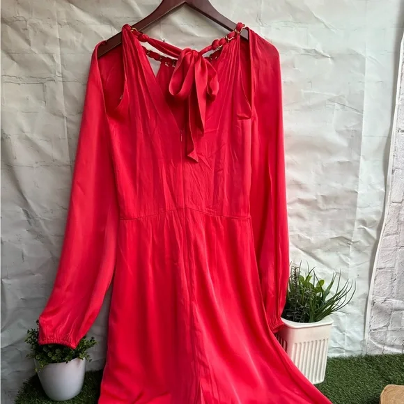 VERONICA BEARD Fay La Chain-detail Dress In Papaya Long Sleeve Size 4 NWOT - Picture 9 of 13